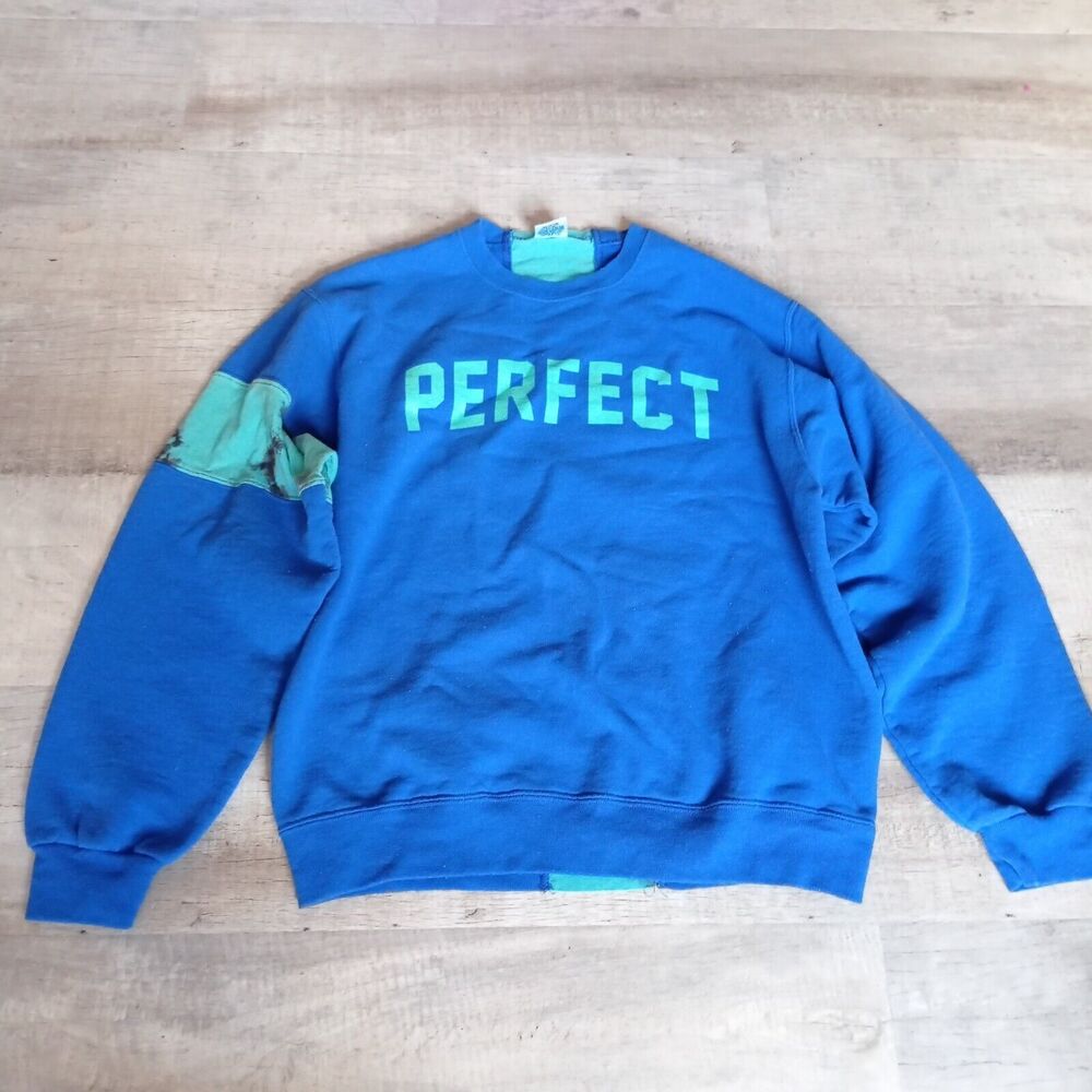 EPTM Small Blue Crew Neck Sweatshirt with Tie dye Stripe arm Finish USA